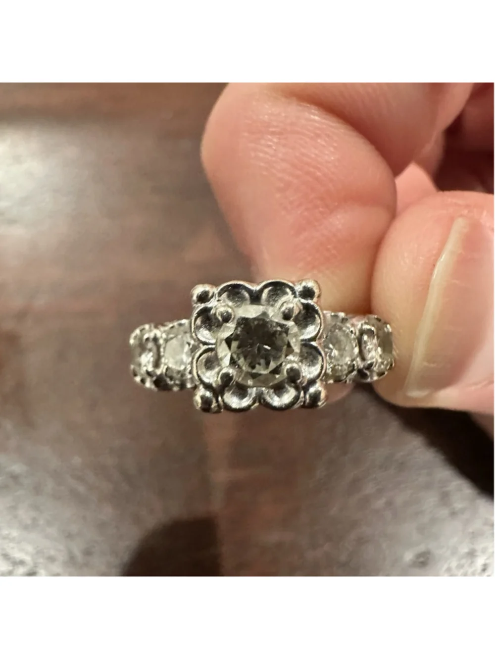Art Deco 14K White Gold Natural 5 Diamond Cluster Ring Art Deco Flower Size 5-6